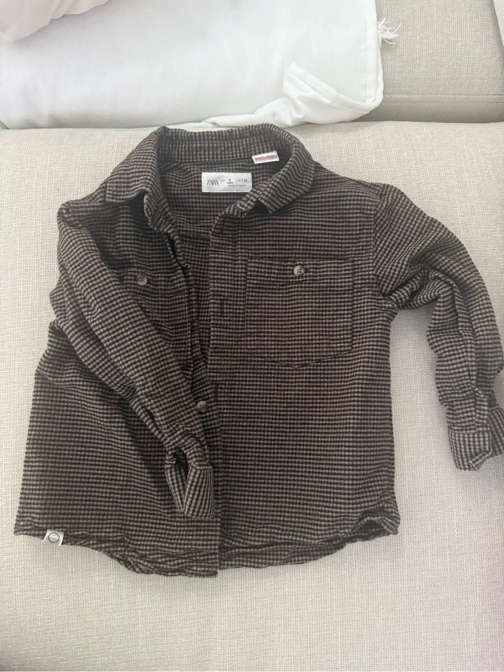 Zara Kids Brown Checked Button-Down Shirt and pants set